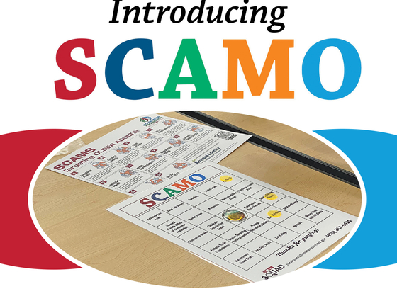 SCAMO words with a photo of the game board